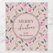 Boho Blush Pink Grün Weihnachten Weinetikett (Einzelnes Label)