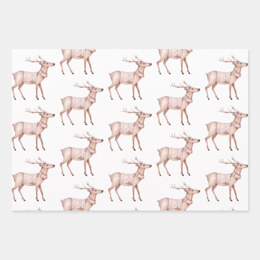 Boho Blush Pink Grüner Weihnachtsbaum Rentier Geschenkpapier Set (Vorderseite 3)