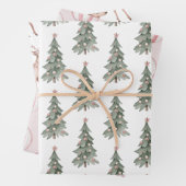 Boho Blush Pink Grüner Weihnachtsbaum Rentier Geschenkpapier Set (Beispiel)