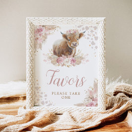 Boho Blush Pink Highland Kuh favorisiert Zeichen Poster