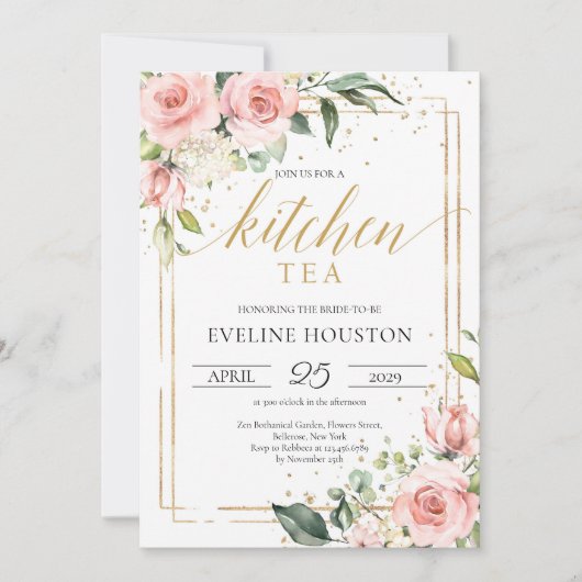Boho Blush Pink mit Blumenmotiven Einladung (Vorderseite)