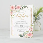 Boho Blush Pink mit Blumenmotiven Einladung (Stehend Vorderseite)