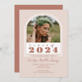 Boho Blush Pink Moderne Arch Foto Graduation Party Einladung (Vorne/Hinten)