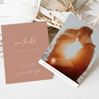 Boho Blush Pink Modernes Script Foto Save the Date