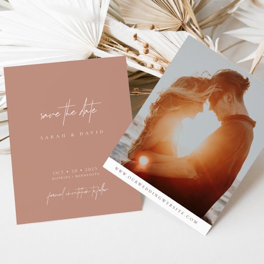 Boho Blush Pink Modernes Script Foto Save the Date
