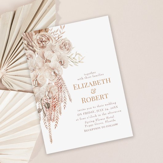 Boho Blush Pink Orchid Peonies Wedding Einladung