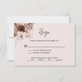 Boho Blush Pink Pampas Grass Floral Hochzeit RSVP Karte