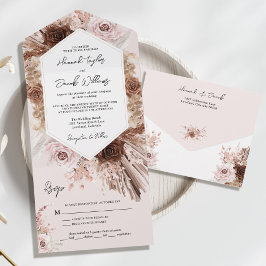 Boho Blush Pink Pampas Grass mit UAWG Wedding All In One Einladung