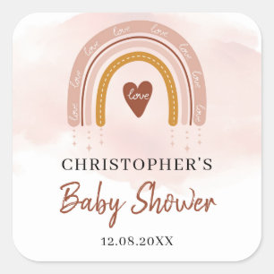 Boho Blush Pink Regenbogen Babydusche Quadrat Aufk Quadratischer Aufkleber