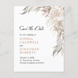 Boho Blush Pink Rose Elegantes Foliage Save the Da Ankündigungspostkarte