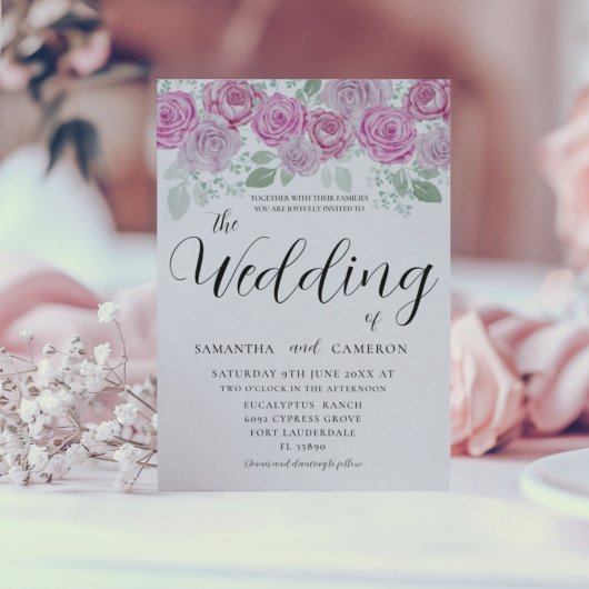 Boho Blush Pink Roses & Calligraphy Wedding Einladung