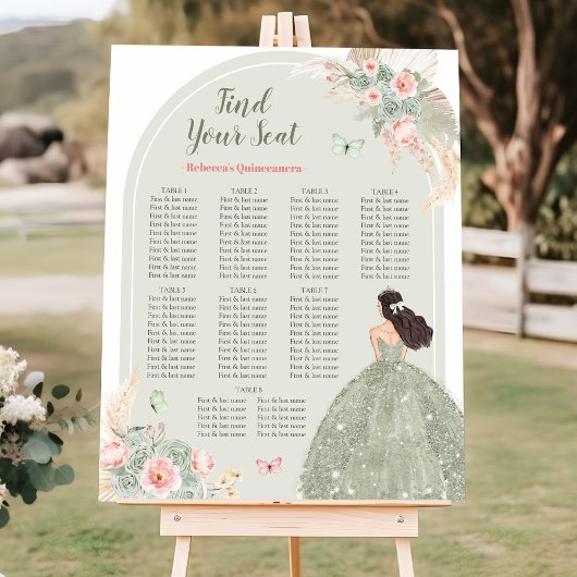 Boho Blush Pink Sage Green 15 Años Seating Chart Poster
