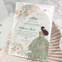 Boho Blush Pink Sage Green Princesa Quinceañera