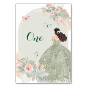 Boho Blush Pink Sage Green Quinceañera Tischnummer (Rückseite)
