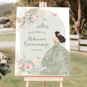 Boho Blush Pink Sage Green Quinceañera Willkommen Poster