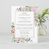 Boho Blush Pink Sage Grüne Taupe Blumenhochzeit Einladung (Stehend Vorderseite)