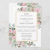 Boho Blush Pink Sage Grüne Taupe Blumenhochzeit Einladung (Vorne/Hinten)