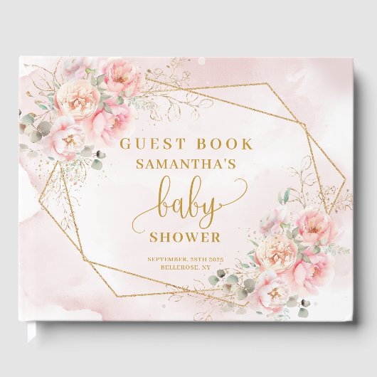 Boho blush Pink Salbei Blütengold Glitzer Gast boa Gästebuch (Vorderseite)