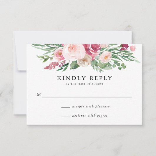 Boho Blush & Pink Spring Floral Wedding RSVP Card Karte (Vorderseite)