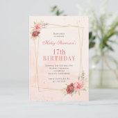 Boho Blush Pink Terracotta Floral 17. Geburtstag Einladung (Stehend Vorderseite)