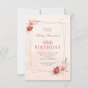 Boho Blush Pink Terracotta Floral 48. Geburtstag Einladung