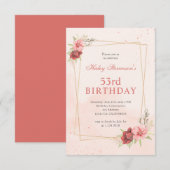 Boho Blush Pink Terracotta Floral 53. Geburtstag Einladung (Vorne/Hinten)