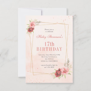 Boho Blush Pink Terrakotta Blumen 17. Geburtstag Einladung
