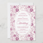 Boho Blush Pink Toile Floral Wedding Invitation  Einladung (Vorderseite)
