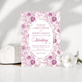 Boho Blush Pink Toile Floral Wedding Invitation  Einladung