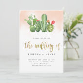 Boho Blush Pink Watercolor & Cactus Wedding Einladung (Stehend Vorderseite)