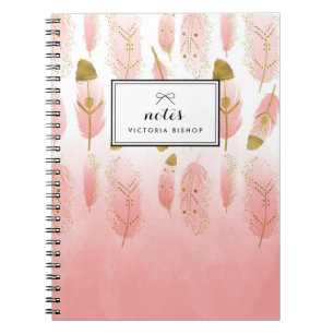 Boho Blush Pink Watercolor Feathers Notizblock