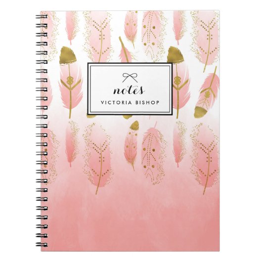 Boho Blush Pink Watercolor Feathers Notizblock (Vorderseite)