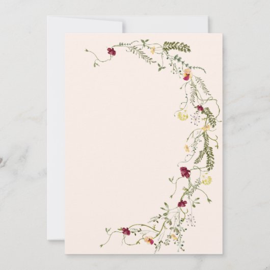 Boho Blush Pink Wildblume Wreath Baby Brunch Einladung (Rückseite)