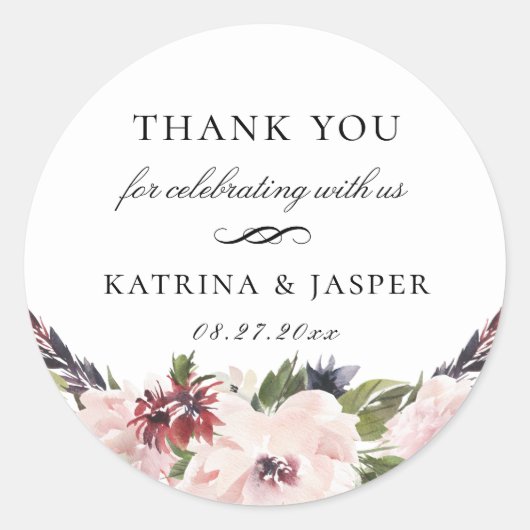 Boho Blush Pum Floral Gastgeschenk Hochzeit Runder Aufkleber (Vorderseite)