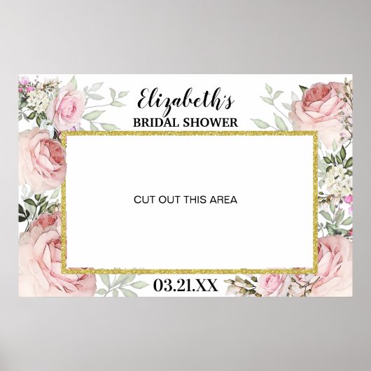Boho-Blush-Rosa-Blumen-Fotobooth-Rahmen-Requisite Poster (Vorne)