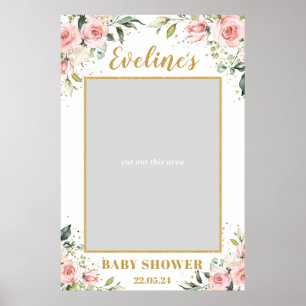 Boho-Blush-Rosa-Blumen-Gold-Babyshower-Fotoprop Poster