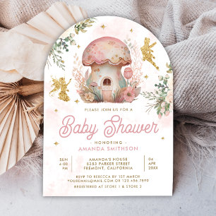 Boho-Blush-Rosa-Blumen-Gold-Feengarten-Baby-Party Einladung