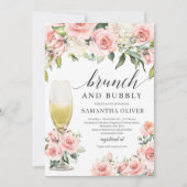 Boho blush rosa Blumensekt Brunch mit Bläschen Einladung (Vorderseite)