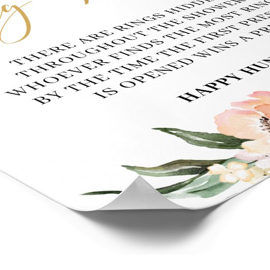 Boho Blush Rosa Blumenzunge Goldring Jagdzeichen Poster (Ecke)