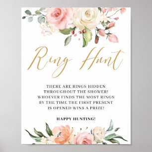 Boho Blush Rosa Blumenzunge Goldring Jagdzeichen Poster