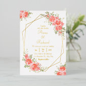 Boho blush rosa Blütengold geometrische Chic Hochz Folieneinladung (Stehend vorne)