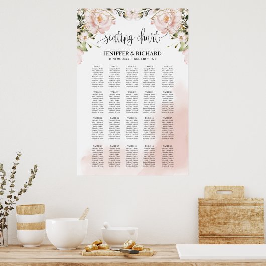 Boho blush rosa Blütengold Hochzeitstabelle Poster (Küche)