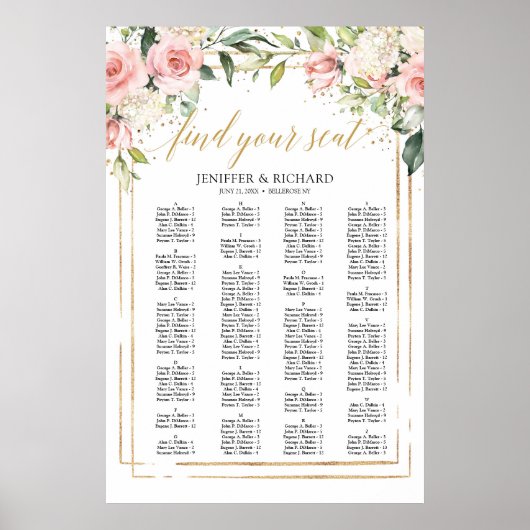 Boho blush rosa Blütengold Hochzeitstabelle Poster (Vorne)