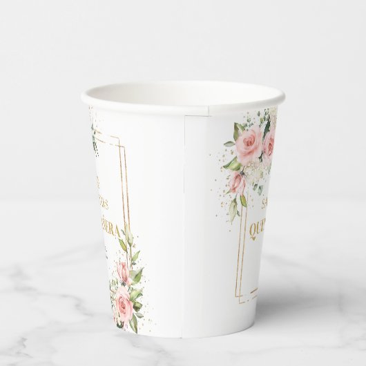 Boho Blush Rosa Blütengold tiara Quinceanera Pappbecher (Rechts)