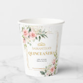 Boho Blush Rosa Blütengold tiara Quinceanera Pappbecher (Vorderseite)