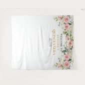 Boho Blush Rosa Blütengold Tiara Salbei Quinceaner Wandteppich (Vorderseite (Horizontal))