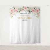 Boho Blush Rosa Blütengold Tiara Salbei Quinceaner Wandteppich (Vorderseite)