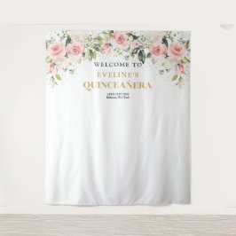 Boho Blush Rosa Blütengold Tiara Salbei Quinceaner Wandteppich