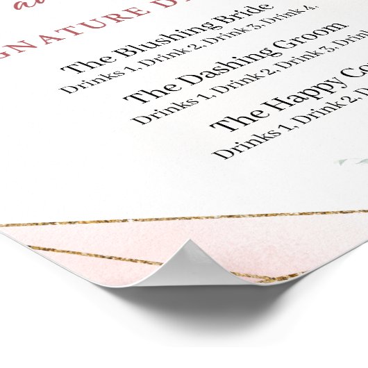 Boho blush Rosa Blütengold Unterschrift Drinks Zei Poster (Ecke)