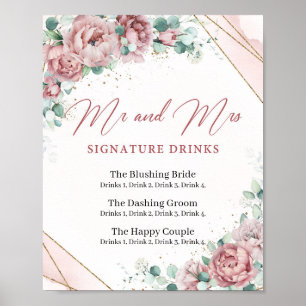 Boho blush Rosa Blütengold Unterschrift Drinks Zei Poster